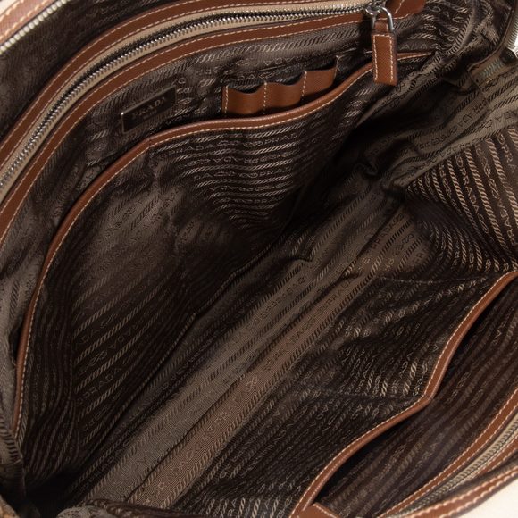 Prada Beige Canvas and Saffiano Leather Briefcase Bag - Picture 7 of 9
